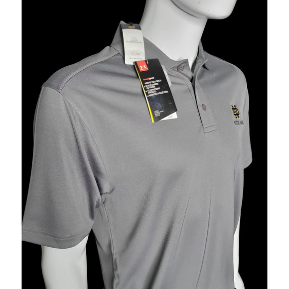 NWT UNDER ARMOUR Notre Dame Fighting Irish Golf Polo Shirt Grey Men’s Size M - Picture 11 of 11